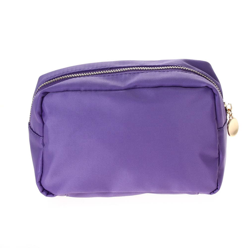 Purple Round Zippered Nylon Cosmetic Pouch Bag