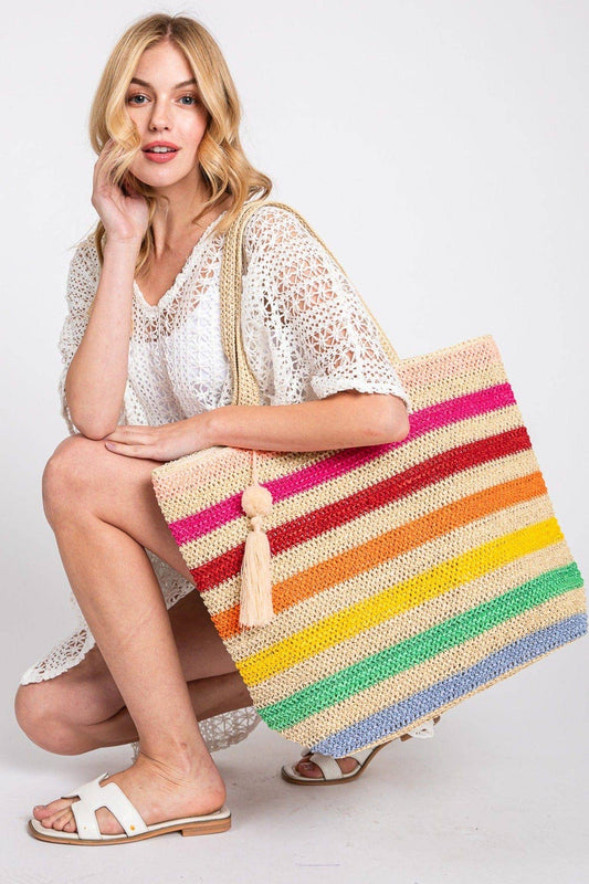 Amara Rainbow Crochet Tote Bag With Tassel