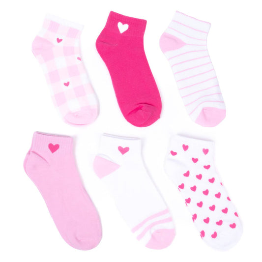 Ladies' Assorted Low Cut Heart 6 pre-pack Ribbed Socks