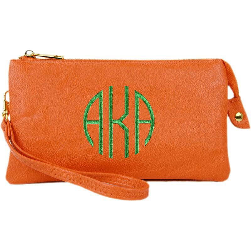 Three Compartment Wristlet/Crossbody Bag: Orange