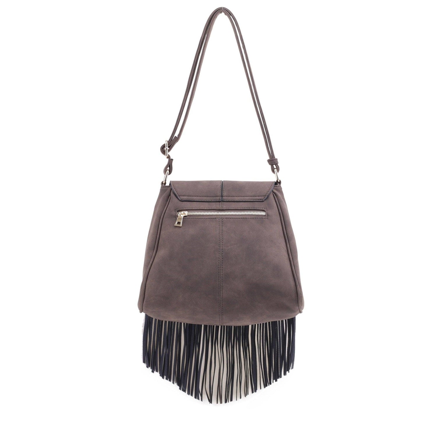 Michelle Boho Fringe Crossbody Bag: Stone