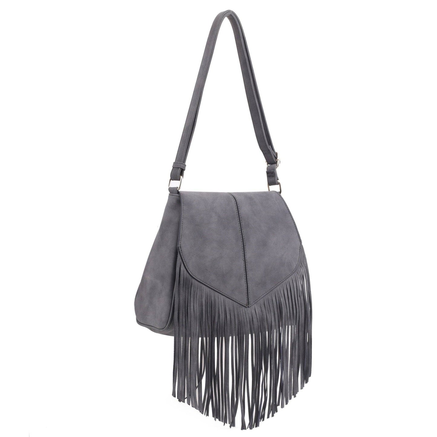 Michelle Boho Fringe Crossbody Bag: Stone