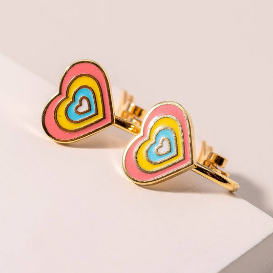 Kids Rainbow Heart Clip On Earrings