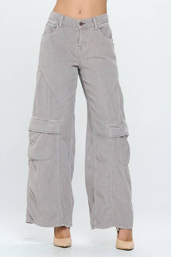 Sale High Rise Wide Leg Corduroy Cargo Pants