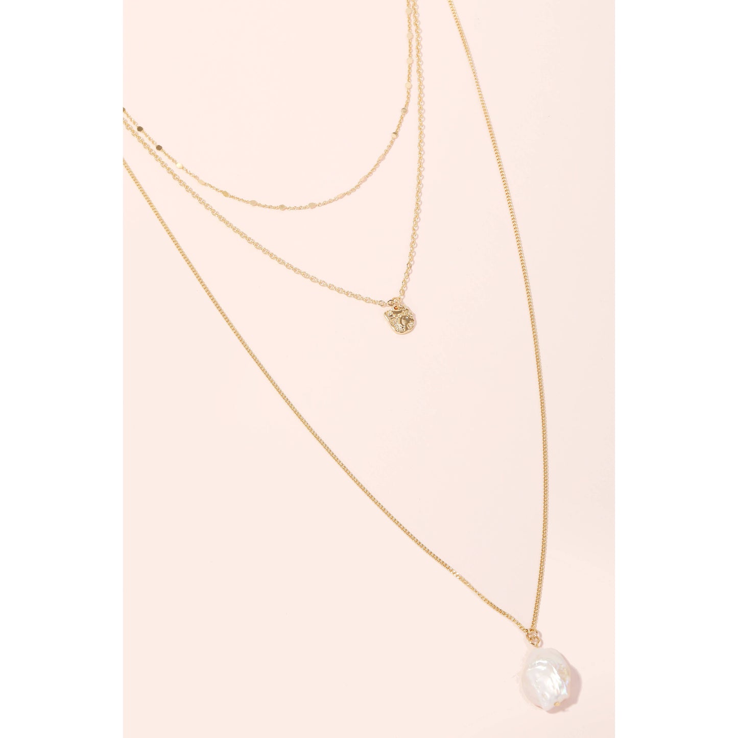 Pearly Pendant Long Layered Chain Necklace: Gold Tone