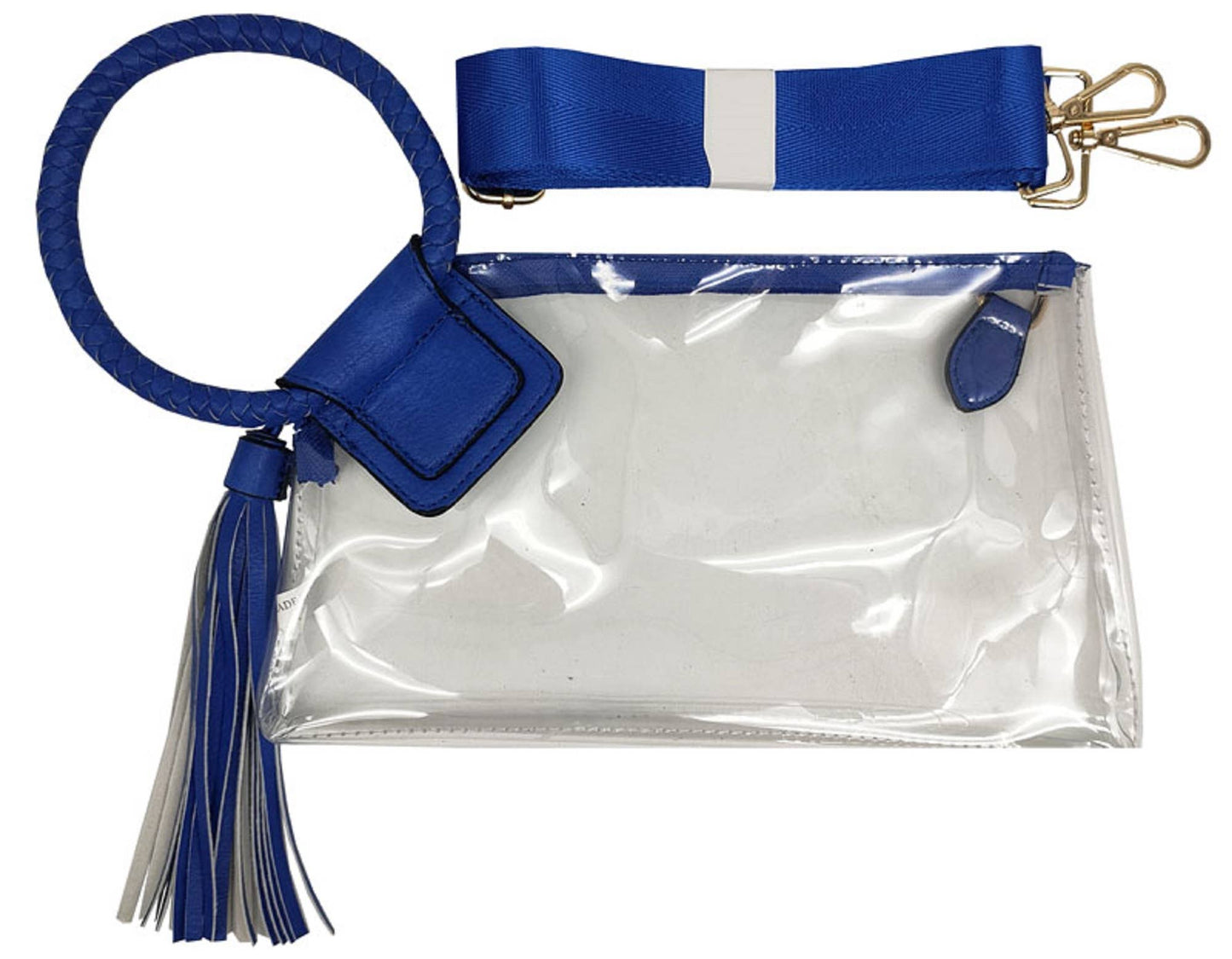 Royal Blue See Through Clear Cuff Handle Tassel Wrislet Clutch