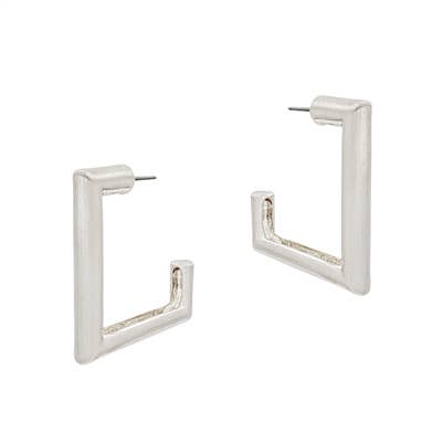 Matte Silver Geometric Open Square Earring