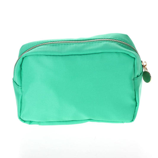 Turquoise Round Zippered Nylon Cosmetic Pouch Bag