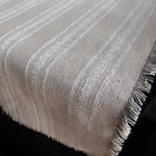 Rustic White Stripe Fringed Linen Table Runner 14"x108"