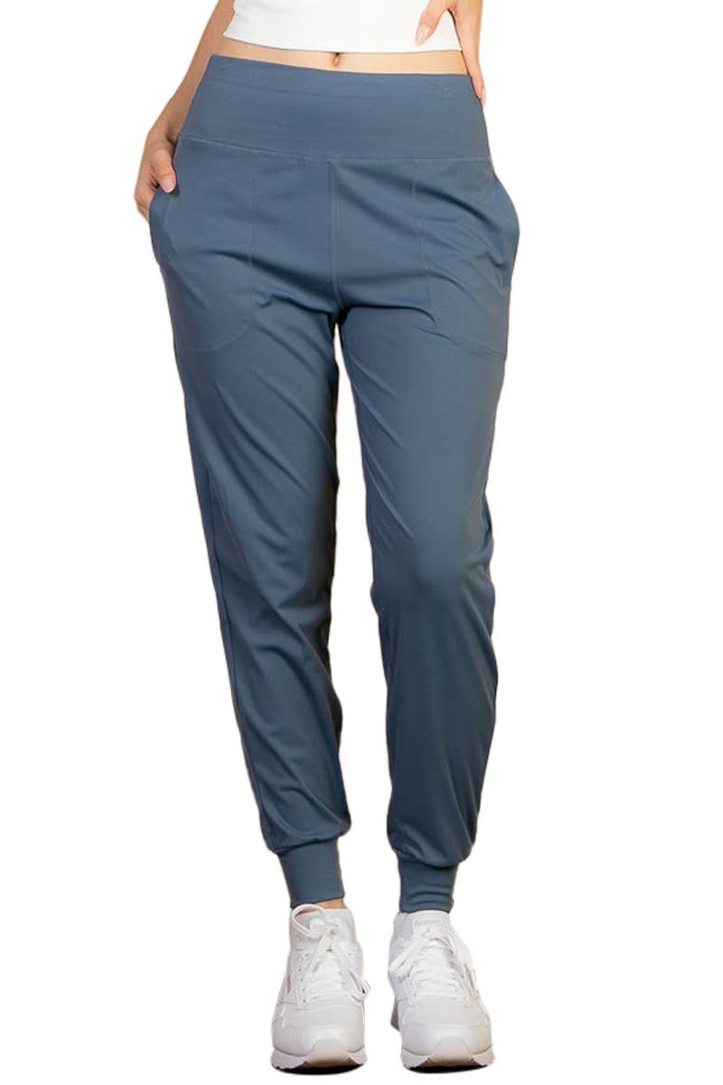 Sale Slate Blue High Waisted Wide Waistband Joggers