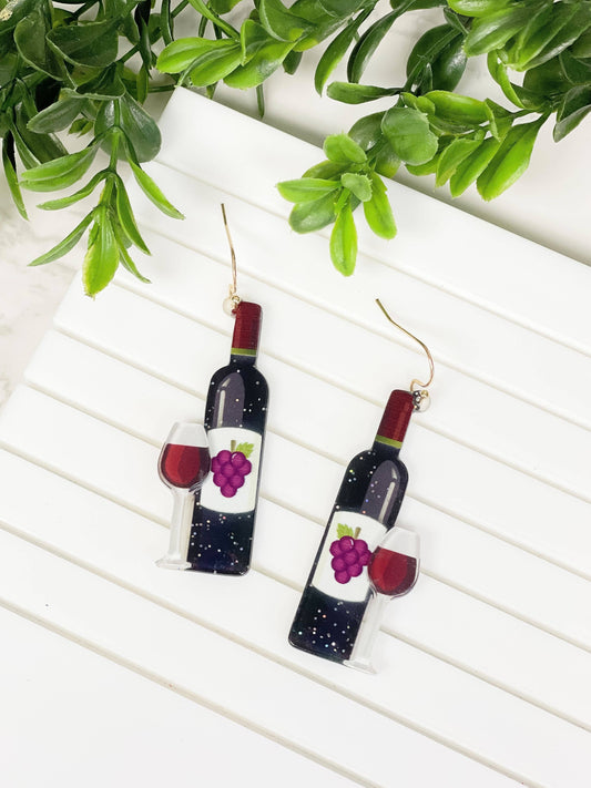 Wine Bottle Dangle Earrings - Red Wine