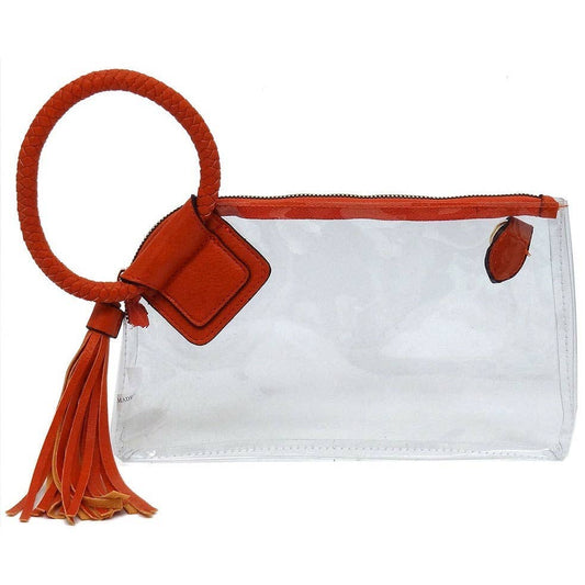 Orange  Clear Cuff Handle Tassel Wristlet Clutch