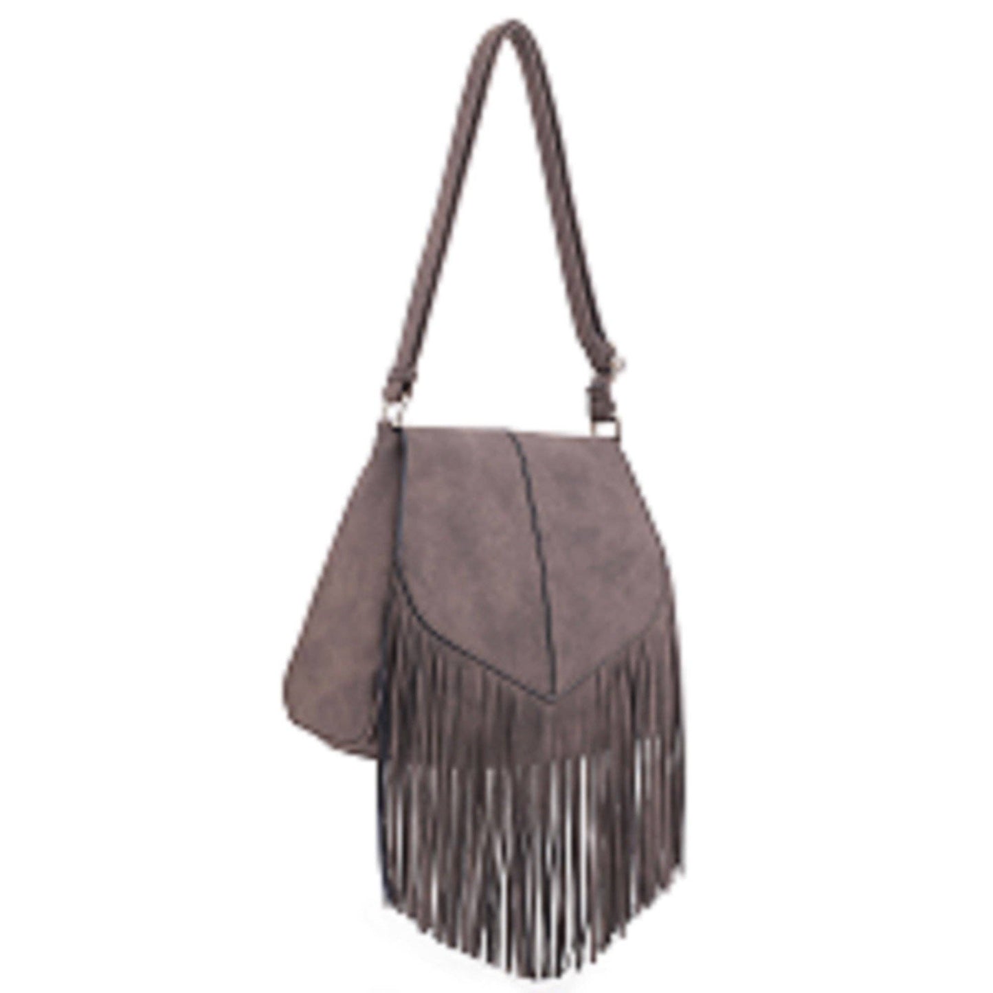 Michelle Boho Fringe Crossbody Bag: Stone