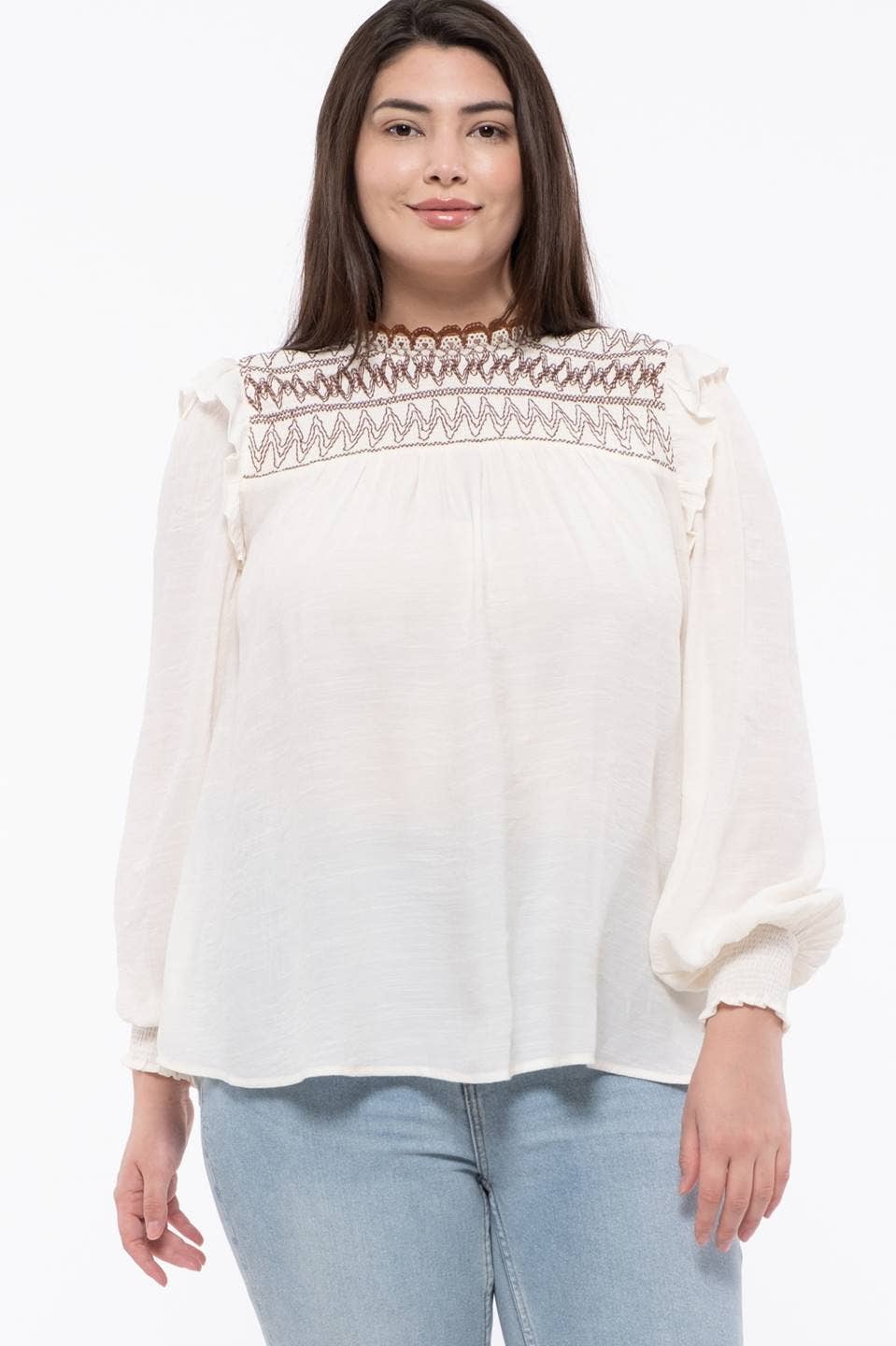 SALE Plus Mock Neckline Contrast Detailed Top