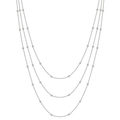 Triple Layered Silver Thin Dot Chain 16"-18" Necklace