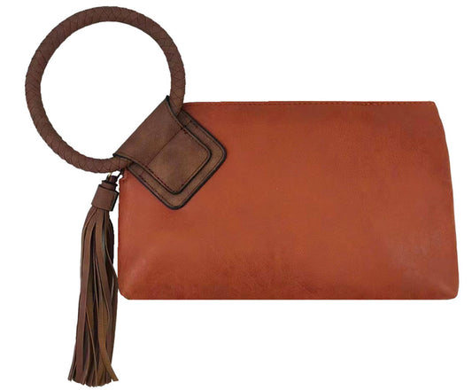 Cuff Handle Tassel Wristlet Clutch: Rust