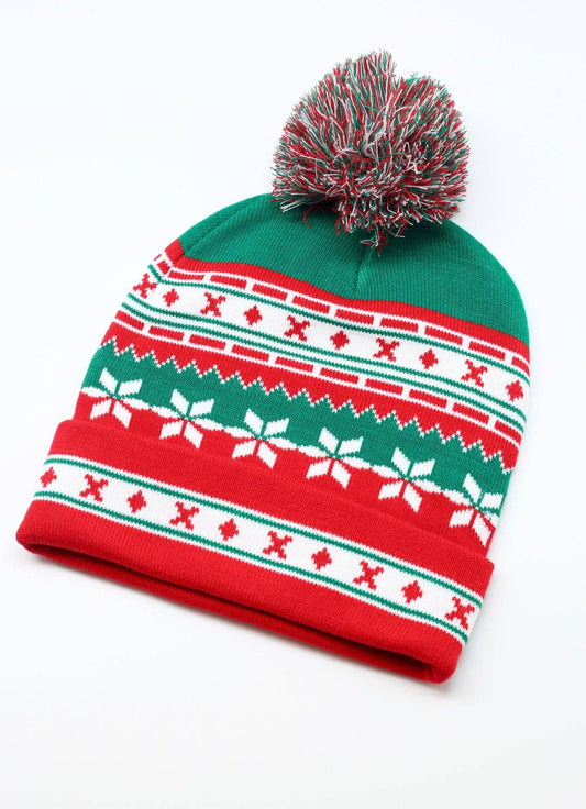 Christmas Pattern Beanie RED