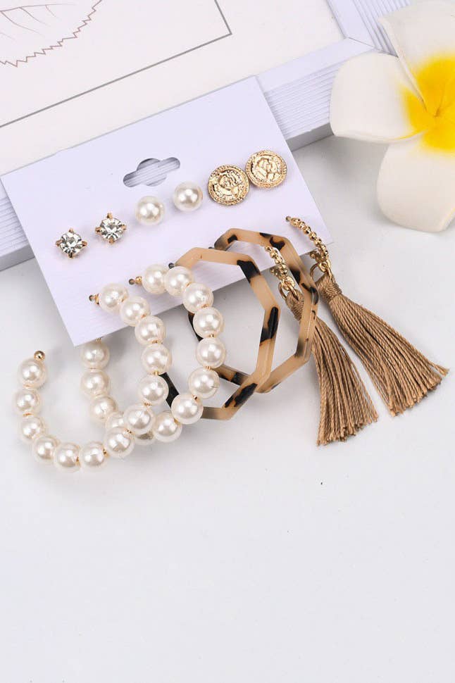 Boho Tassel Pearl Earrings Set