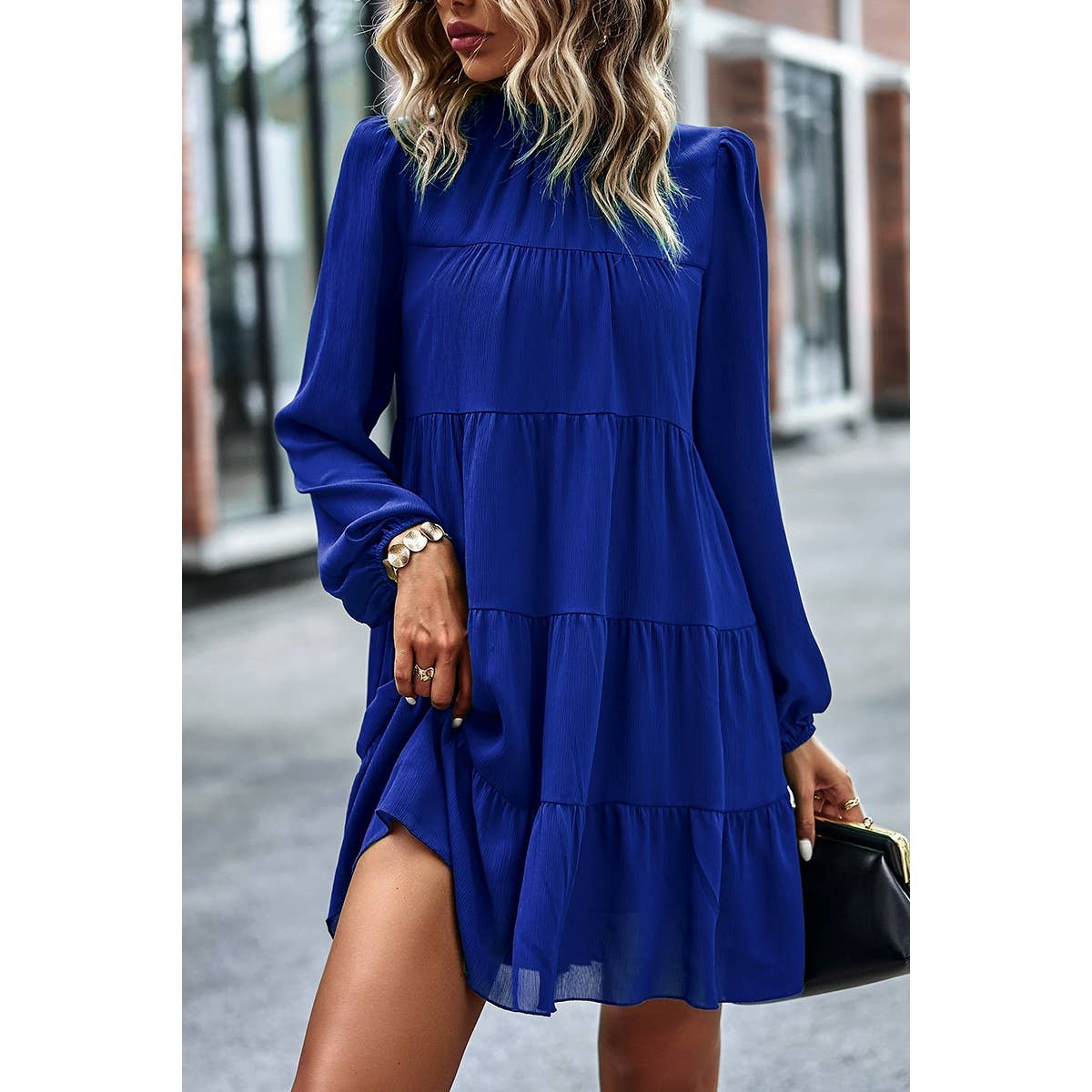 Royal Blue Solid Lined Color Block Dress