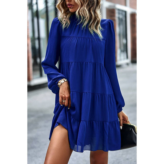 Royal Blue Solid Lined Color Block Dress