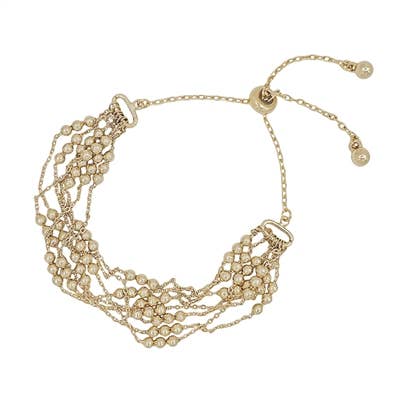 Thin Gold Chain and Beaded Layered Pull String Bracelet