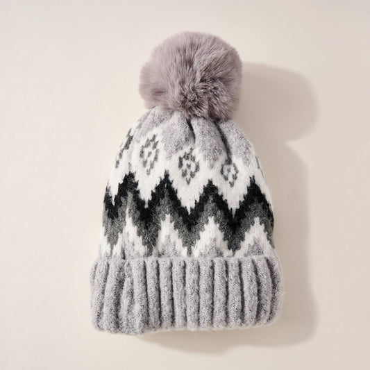 Fuzzy Lined Pom Pom Beanie