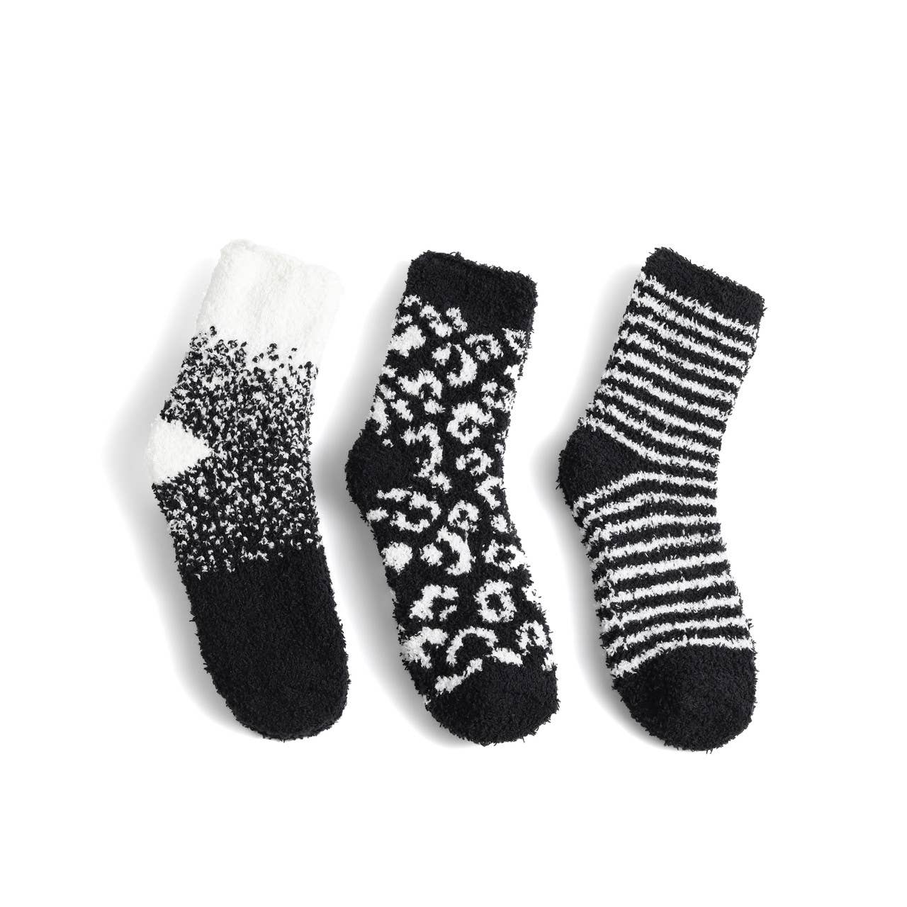 Black/White Ladies Fuzzy Socks: 3 Pair Set