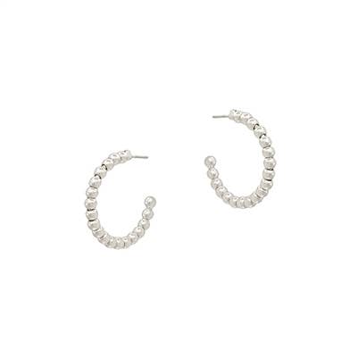 Silver Beaded Ball Hoop Earring