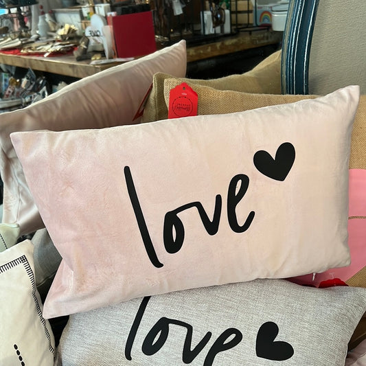 "Love" Pink Velvet 12x20 Pillow