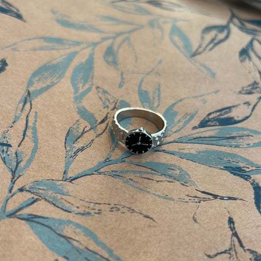 "Time of My Life" Decor Ring-Silver/Black