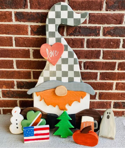 Handmade Multi-Holiday Interchangeable Solid Wood-Constructed Gnome