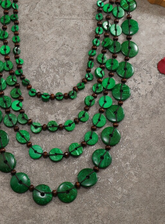 Green Wooden Beaded Layered Necklace