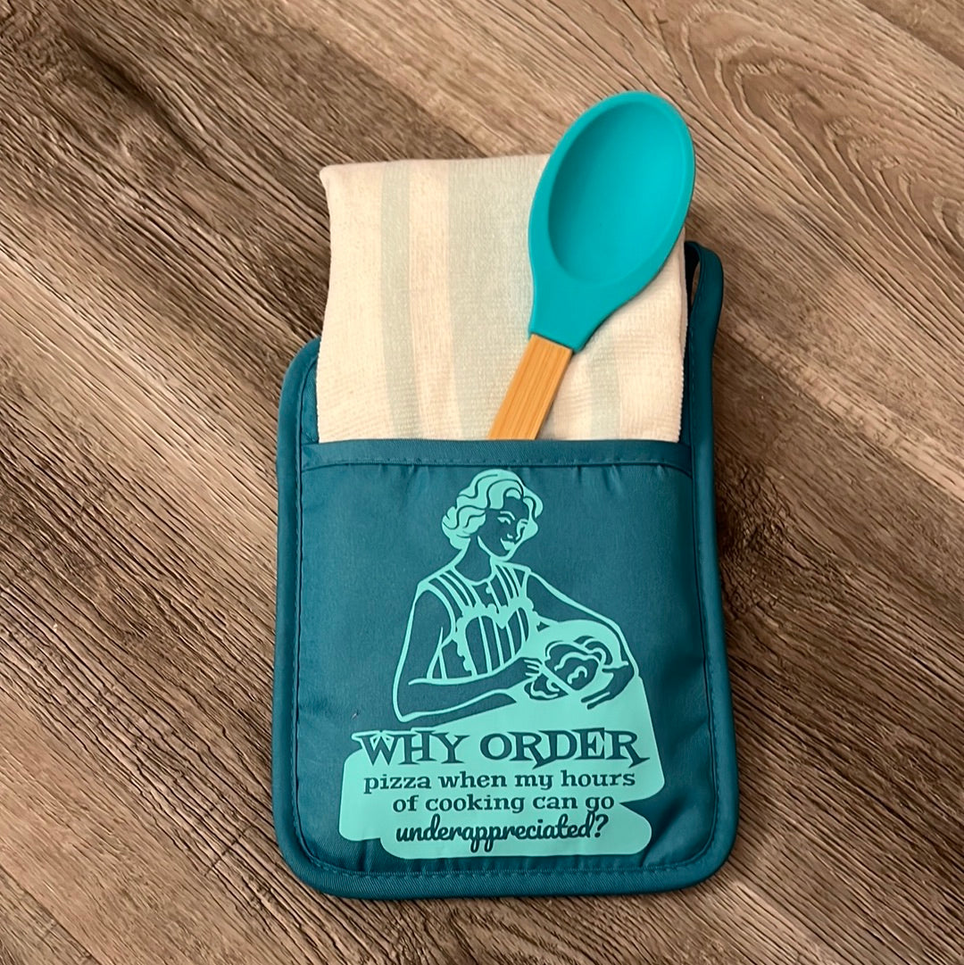 Teal  Potholder/Spoon Set