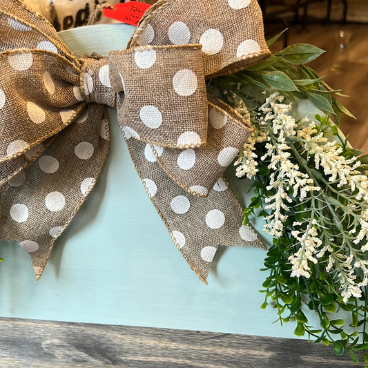 Burlap Polka Dot Bow Wreath w/personalization