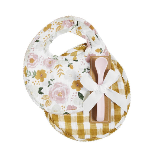 Mustard Floral Bib and Spoon Set