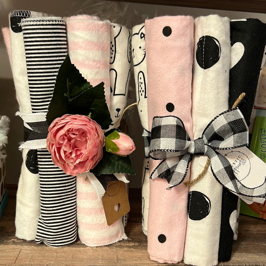 Pink, white & black 8 Piece burp cloth gift set