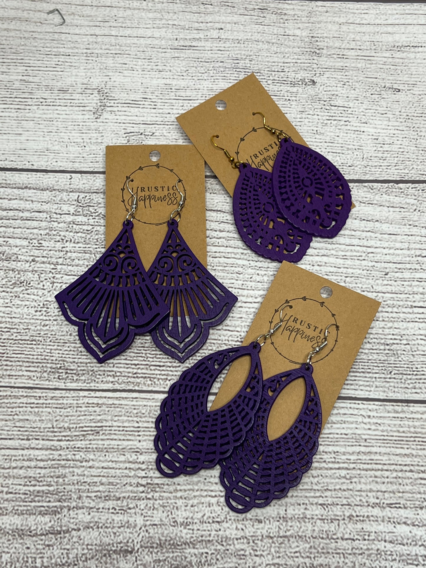 SALE Purple Wooden Hollowed Out Drop Earrings-3 Styles