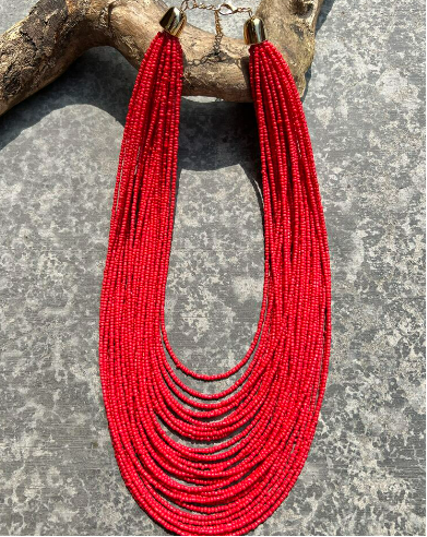 Red Coral Beaded Layered Necklace